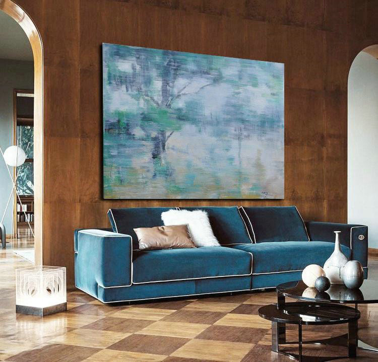 Original Artwork Extra Large Abstract Painting,Horizontal Abstract Landscape Oil Painting On Canvas,Big Painting,Grey,Green,Yellow.etc